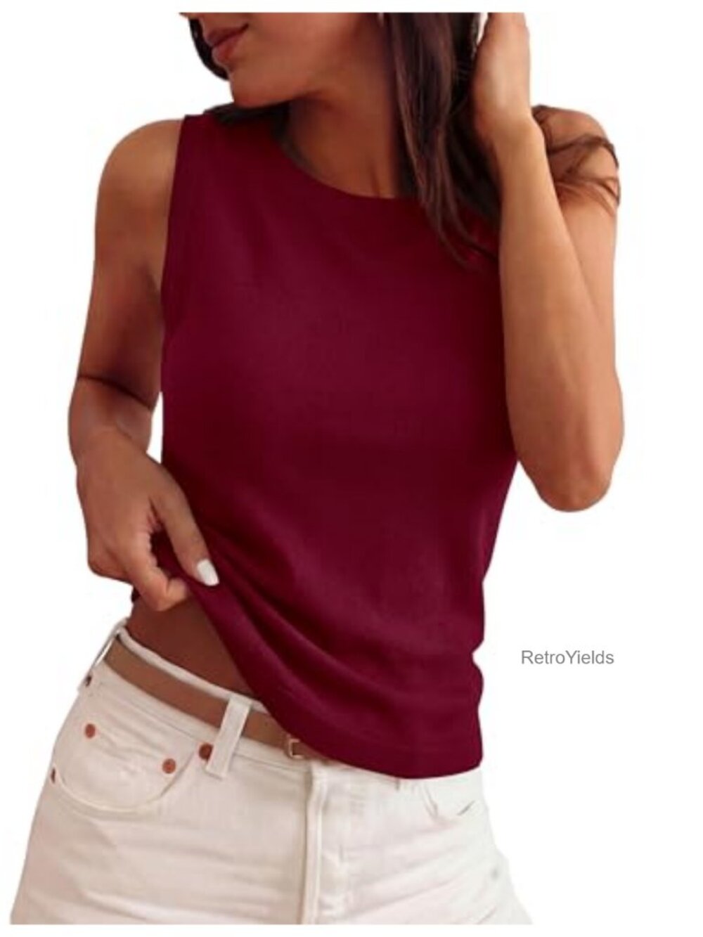 Sleeveless Ribbed Knit Sweater Tank Top Women's Summer Loose Fit Crew Neck